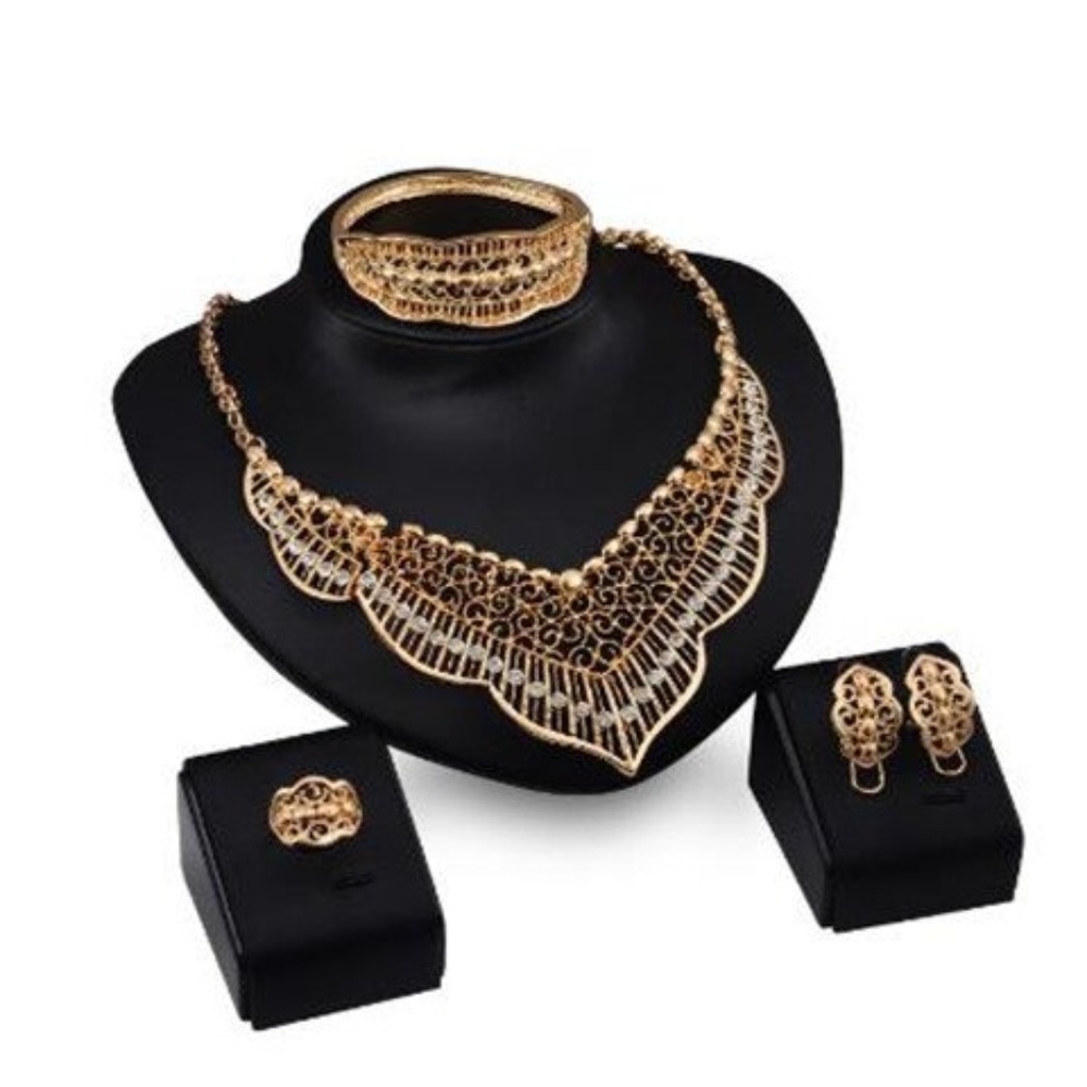 Mosaic‎ Bib Collar Necklace Bracelet Ring Earrings Set Four Piece New Costume